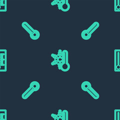 Set line Thermometer with snowflake, Meteorology thermometer and on seamless pattern. Vector