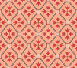 Japanese Mosaic Flower Diamond Vector Seamless Pattern