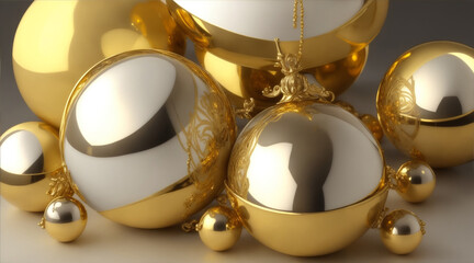 Gold Yellow and silver spheres on top by Generative AI