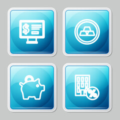 Set line Monitor with dollar, Gold bars, Piggy bank and House percant discount icon. Vector