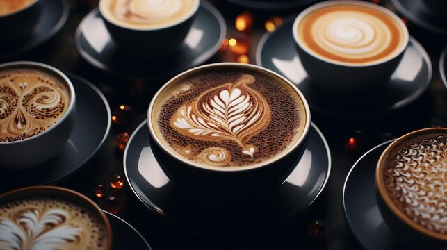 a cup of coffee with a design on the foam