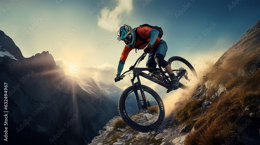 Canvas Prints a man riding a bike on a mountain