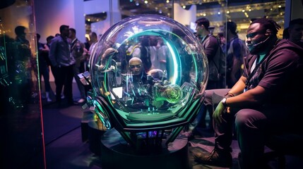 Fototapeta premium a person sitting next to a large glass globe