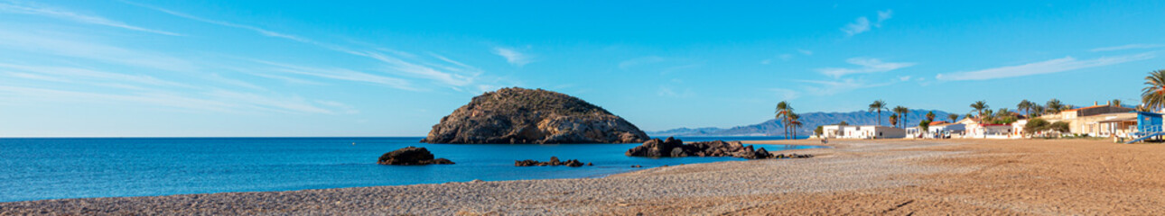 Fototapeta na wymiar Panorama of beautiful idyllic Andalusia beach in Spain