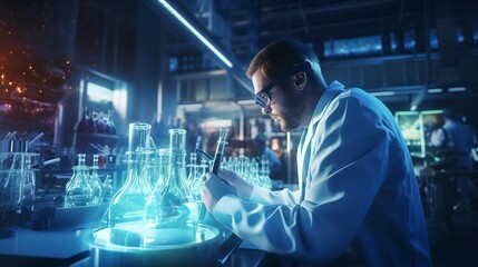 a man in a lab coat working on a machine