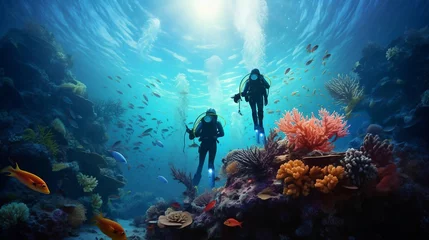 Fotobehang scuba divers in the ocean © KWY