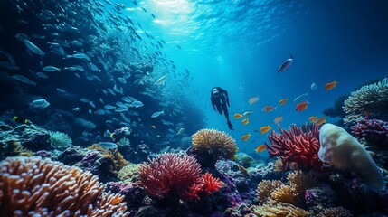 a scuba diver swimming in the ocean
