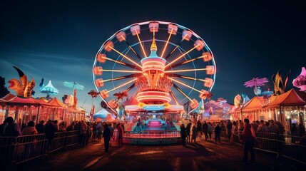 a ferris wheel with people around it
