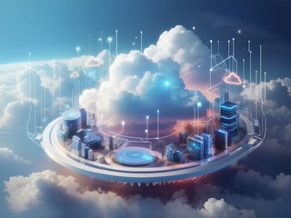 Cloud computing technology concept. Futuristic illustration, Generate Ai 