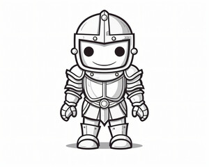 A charming black and white line art drawing of a cute knight, showcasing whimsical charm and a touch of medieval bravery in a simple yet artistic portrayal