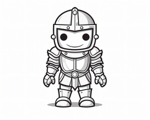 Fototapeta premium A charming black and white line art drawing of a cute knight, showcasing whimsical charm and a touch of medieval bravery in a simple yet artistic portrayal
