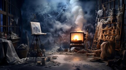 a fire burning in a building