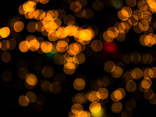 Orange Bokeh Light Blur Background, Abstract Red Night City Christmas, Blurry Texture Circular...