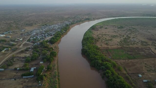 Aerial view of Omo river Omo Valley Omorate Ethiopia
