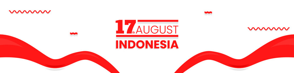Abstract horizontal banner 17th august independence day of indonesia design with indonesian flag
