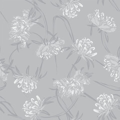 Obraz premium Monochrome Botanical Floral Seamless Pattern Design