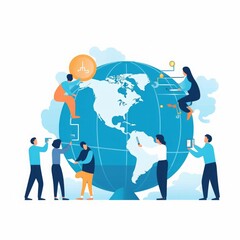 Global Trade. Business  illustration. The team works in front of Globe, Generative AI