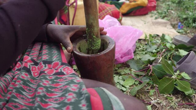 Harari man crashing khat during a sufi celebration Harar Ethiopia