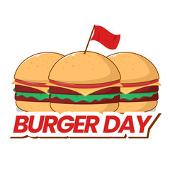 Vector graphic of three bugers with flags stuck suitable for national burger day
