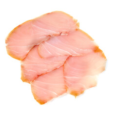 Marlin slices cold smoked on a white background