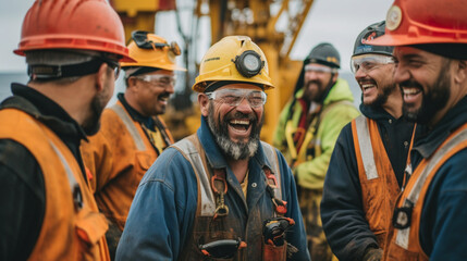 Skilled and cheerful construction workers ready for a hard day's work happy and Successful moment