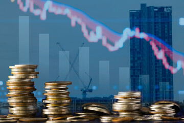 Coins stack and stock market investment graph,concept of business investment, stock future trading...