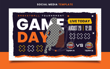 Game Day Basketball Sports Tournament Flyer Banner Template with Logo for Social Media