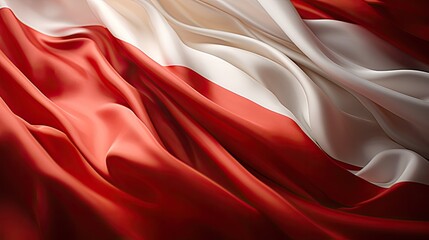swirl red and white satin fabric background, Indonesian and Poland flag concept