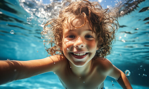 Underwater Fun: Happy Kid Having a Blast Swimming