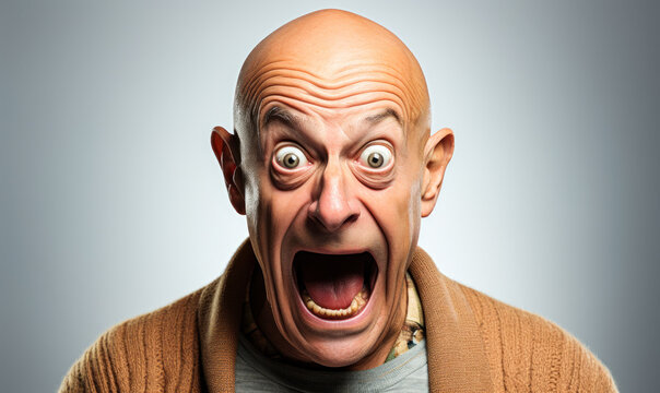 Humorous Senior: Bald Man Fooling Around
