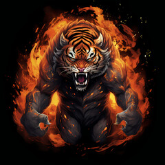 Strong Tiger with Fire Spirit