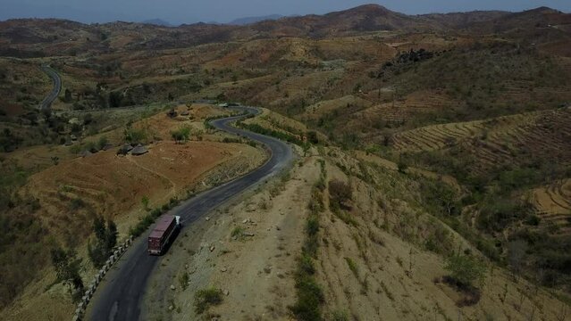 Aerial view of Konso mountain road KonsoOmo Valley Ethiopia