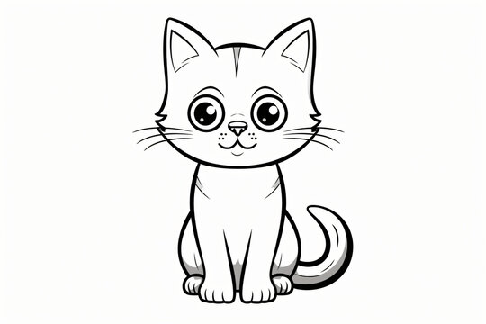 A delightful printable black-and-white coloring page of a cat for kids. 