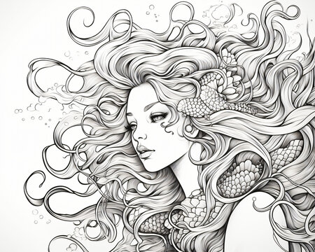 A delightful printable black-and-white coloring page of a woman for kids. 