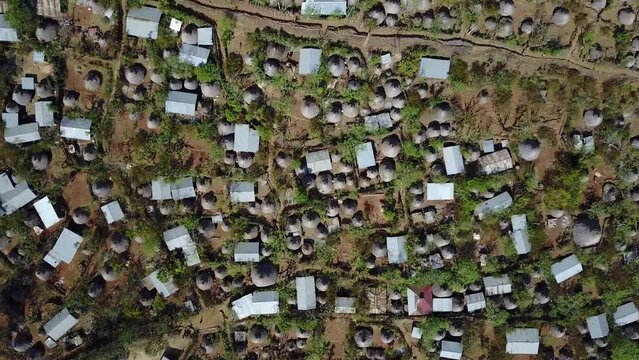 Aerial view of Konso Tribe Traditional Houses KonsoOmo Valley Ethiopia