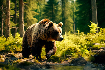 A bear in a mountain forest