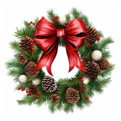 Fototapeta na wymiar Clipart of Christmas wreath isolated on a white background