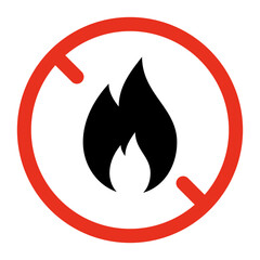 Fire forbidden, caution flame sign. Restriction campfire. Fire hazard. Danger of ignition. Vector