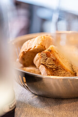 Bread in a metal bowl
