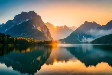 Foto op Plexiglas sunrise over the lake © Lumos sp
