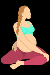 pregnant girl doing yoga on the floor