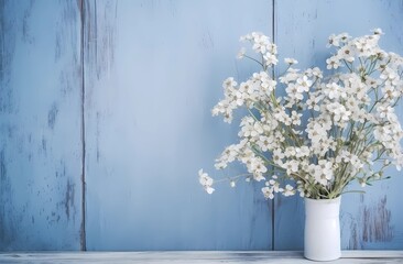 bouquet of white flowers on a blue background