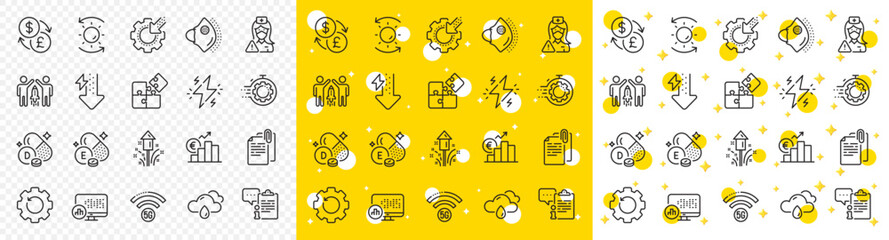 Outline Clipboard, Report statistics and Document attachment line icons pack for web with Fireworks, Energy drops, Vitamin e line icon. Power, Seo timer, Puzzle pictogram icon. Vector