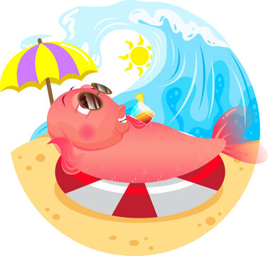 pink fish relaxing beach sunglasses clip art preview