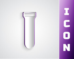 Paper cut Test tube and flask chemical laboratory test icon isolated on grey background. Laboratory glassware sign. Paper art style. Vector