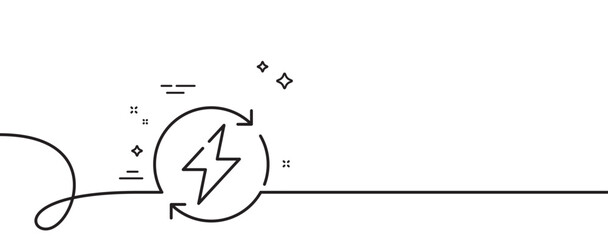 Renewable power line icon. Continuous one line with curl. Update electric energy sign. Lightning bolt symbol. Renewable power single outline ribbon. Loop curve pattern. Vector