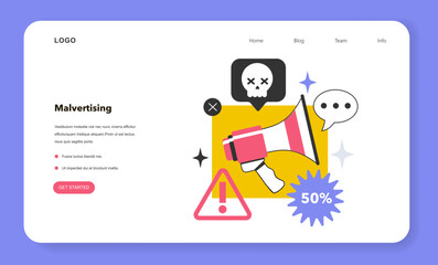 Malvertising web banner or landing page. Virus or scam distributed