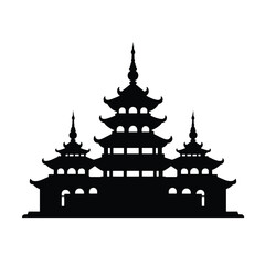 Silhouette Thailand temple for t-shirts, tattoos, prints and stickers, vector illustrations isolated on white background.
