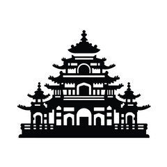 Silhouette Chinese temple for t-shirts, tattoos, prints and stickers, vector illustrations isolated on white background.