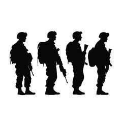 Silhouette of Army soldiers with sniper rifle on duty, Memorial Veterans day, 4th of July Independence day. vector isolated